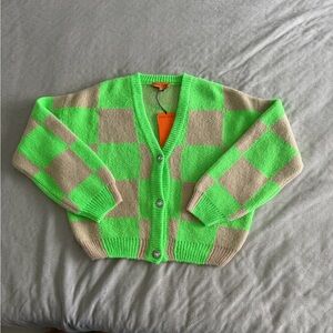 STINE GOYA Vibrant Green and Tan Knit Sweater